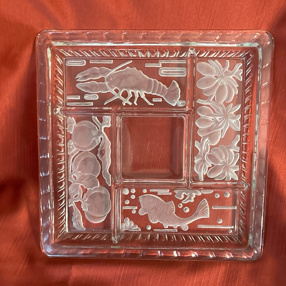 HOST PICK😀Vintage Frosted Glass Divided Serving Tray